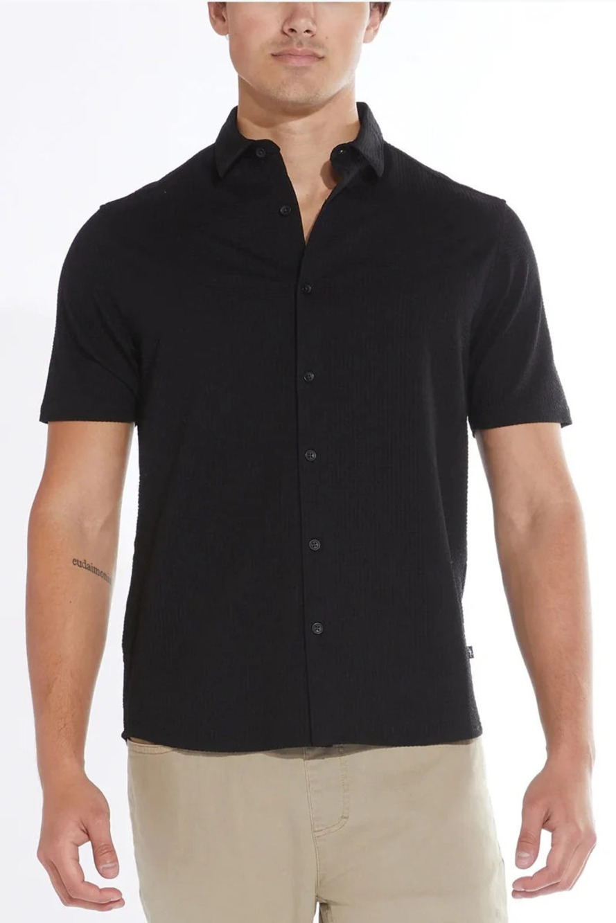 Civil Society Black Knit Seersucker Short Sleeve Shirt/58339